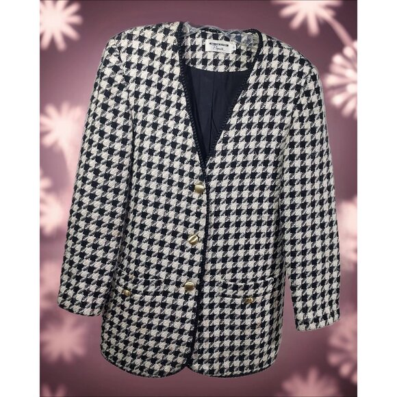 Plymoth Jackets & Blazers - Blazer Houndstooth Retro Plymouth Size 6 Ornate Gold Buttons Professional Wear